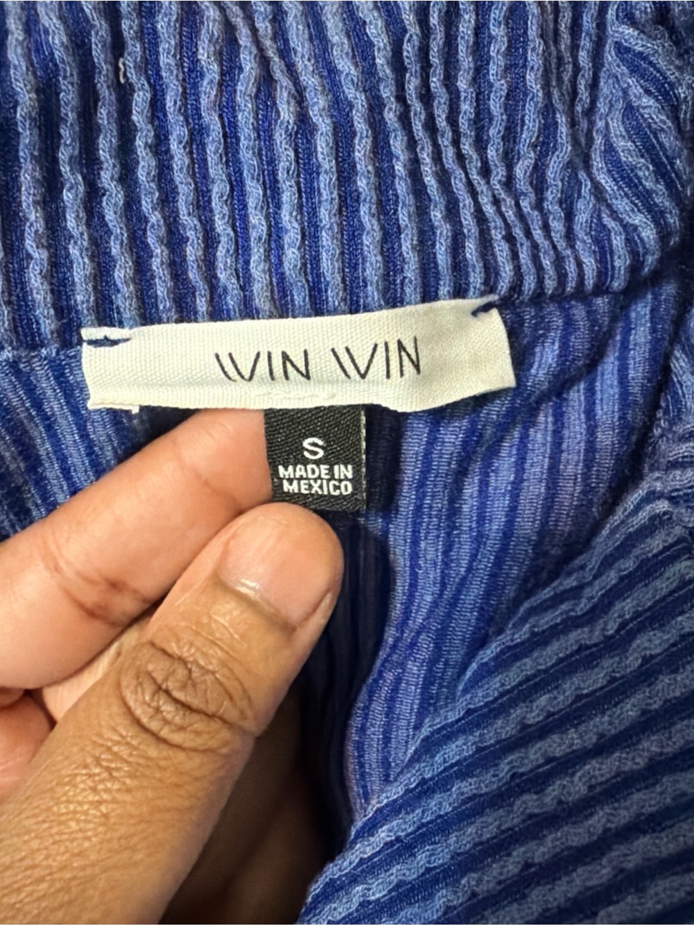 MINA MONROE Blue Ribbed Button-Up Pants Set - Picture 4 of 5